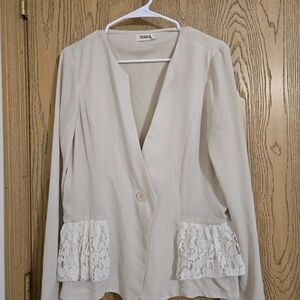 Elegant Cream Women's Blazer with Lace Accents